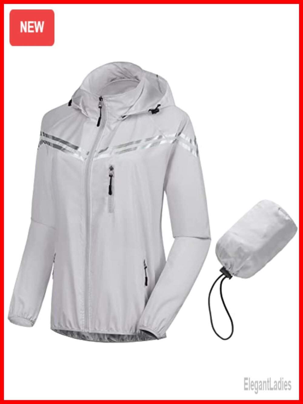 Women's Packable Waterproof UPF 50+ Reflective Hooded Cycling Rain Jacket